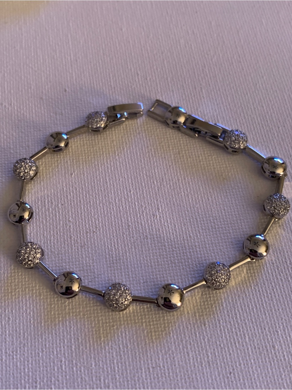 Silver Bead and Pave Crystal Bracelet